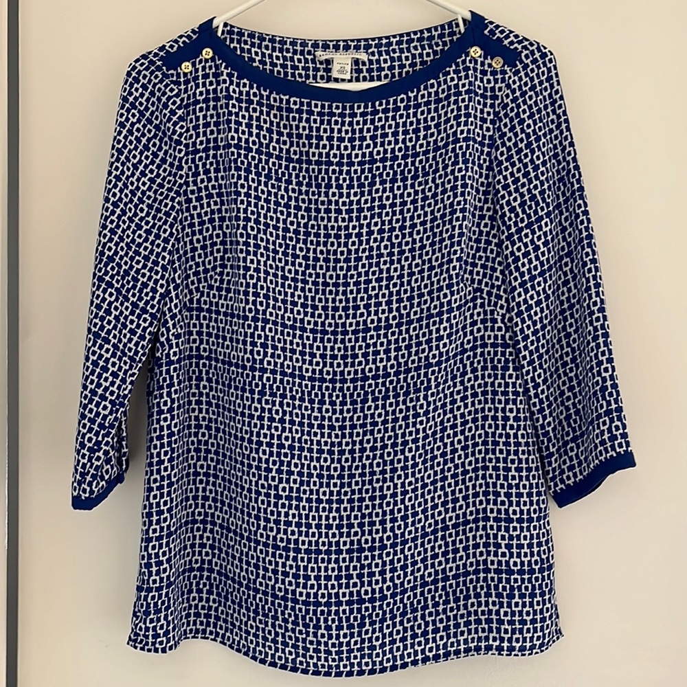 Banana Republic bright blue and white print blouse
